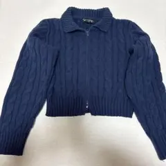 ケーブルニット 襟付き ダブルジップ カーディガン