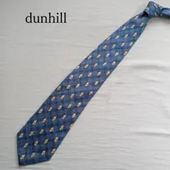 ダンヒル ネクタイ ブルー チェック 羽柄 シルク イタリア製【n6215】