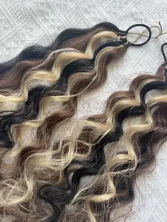 ミックスカラー ウェーブ ヘアゴム 2本セット ヘアアレンジ　ヘアゴムエクステ
