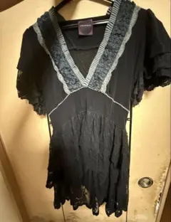 OZZ ANGELO 黒 レース付きチュニック 半袖