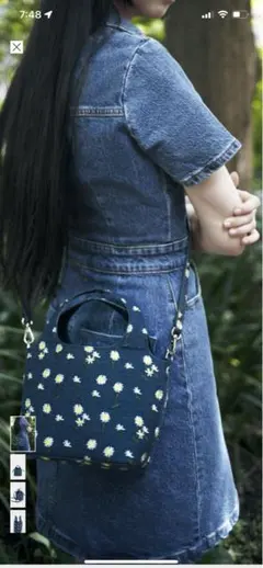 花柄デニム風ショルダーバッグ ネイビー