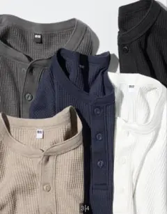 【新品未使用】ワッフルヘンリーネックTシャツ XL ブラック