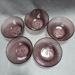 昭和レトロ ガラス小鉢 薔薇模様 5個セット