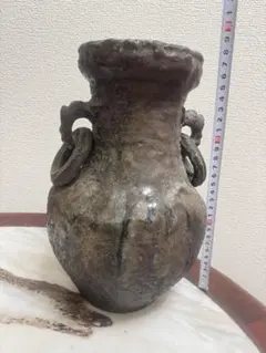 葛明祥造 獣耳付 陶器 花瓶 壺 藍色 釉薬 箱付き - メルカリ