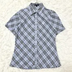 【バーバリーロンドン】ノバチェック 半袖シャツ ブラウス ブルー系 ホースロゴ