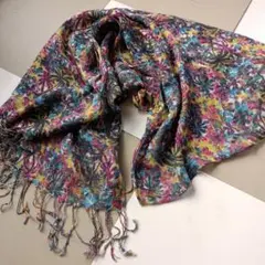 花柄 フリンジ付きストール　大判