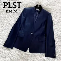 【プラステ】ノーカラージャケット ストレッチ ネイビー 濃紺 ビジネス 洗濯可M