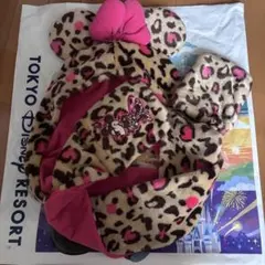 ディズニーミニーヒョウ柄柄 マフラー ファンキャップピンク