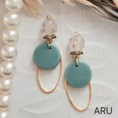 No.588★くすみ青緑☆ラウンド☆星☆リング☆ピアス☆イヤリング