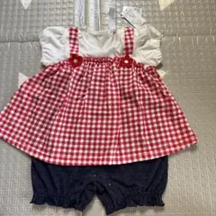 赤と白のギンガムチェックロンパース