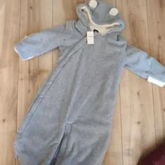 フリース素材 クマ耳付きロンパース 6-12ヶ月