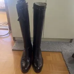 ブラックレザー ロングブーツ サイドファスナーイタリアLORENZO BANFI