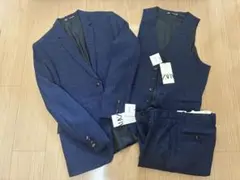 ZARA メンズ スーツ　3点セット　チェック　ネイビーのサムネイル