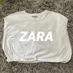 ZARA ホワイトノースリーブTシャツ ドローストリング付き　ショート丈