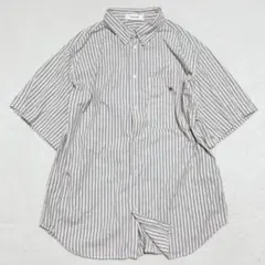 モノマート◇ストライプ半袖メンズシャツ 刺繍 ナチュラル ベーシック M