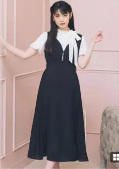 tocco closet パール付きサイドプリーツ切り替えジャンパースカート