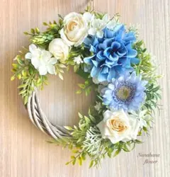フラワーリース 清夏5 咲き誇る花たちとグリーン 玄関リース 大きめ