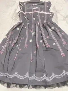 Ank Rouge リボン 花柄 レース柄 ノースリーブワンピース