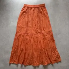 ルノンキュール インド綿 ティアードスカート オレンジ ハシゴレース ロングのサムネイル