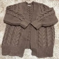 GUブラウン ケーブルニット カーディガン