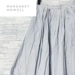 マーガレットハウエル フレアスカート ブルーストライプ コットン M