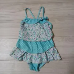 水着　110　水色　花柄　フリル　リボン　女の子