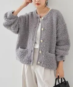 RANAN ☆新品☆ゴールド調ボタンループ編みニットカーデ M