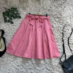 7032✾アースミュージック✾フレアスカート【F】ピンク/ひざ丈/ベルト付き
