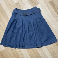 デニムスカート ベルト付き プリーツスカート ミニスカート ブルー