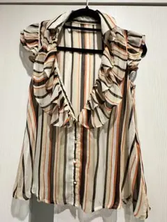 ストライプ フリル付き ノースリーブ