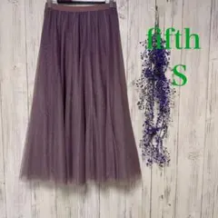 極美品 fifth チュールロングスカート S 紫くすみパープルウエストゴム清楚