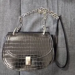美品！y2k ショルダーバック ブラック 高級感 クロコダイル型押し