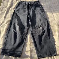 ダークグレー ワイドパンツ パッチワークデザイン