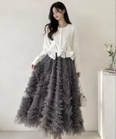 【SALE】チュールフリルスカート グレー｜メラキ風 Frene好大人可愛い
