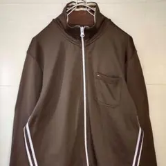 トミーヒルフィガー　トラックジャケット　刺繍ロゴ　ダブルジップ　ブラウン