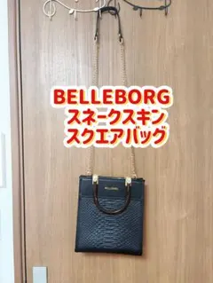 【極美品】BELLEBORG 2way スネークスキン スクエアバッグ 黒