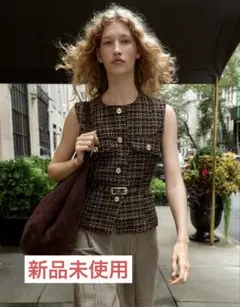 【ZARA】ベルト付テクスチャーベスト　ツイードベスト