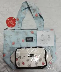 KALDI いちごバッグ 2026 水色 トートバッグ　保冷バック　セット