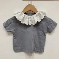 美品　フリル付き　襟付き　グレーコットントップス 90