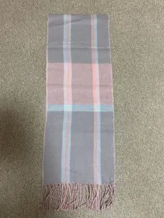 AYAKAマフラー チェック柄グレー ピンク ブルー フリンジ付き