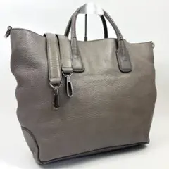 ヒロフ デュオ Lトートバッグ 2way レザー グレージュ Hロゴ型押