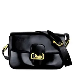 美品 セリーヌ CELINE 馬車金具 レザー ショルダーバッグ ブラック