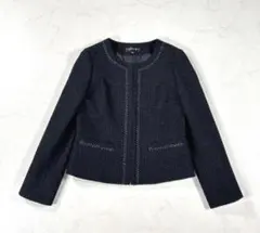 INDIVI　ワンピーススーツ　フォーマル　ノーカラージャケット　ツイード　紺