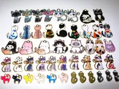 【猫 チャーム 47個セット】ねこ アクセサリー ハンドメイド 素材 パーツ