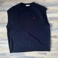ポロ刺繍入りニットベスト 中学生　高校生　人気ベスト　女子 ネイビー 美品 L