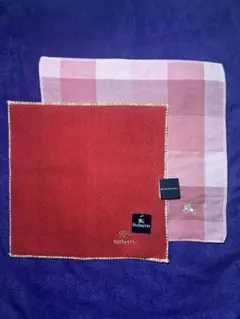 バーバリータオルハンカチ2枚セット ピンクと赤/チェック新品未使用タグ付き