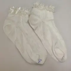 組曲キッズ 靴下 白 レース リボン付き 19〜21cm フォーマル