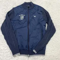 美品 キャロウェイ ケーブルニット×ナイロン ジャンパー ゴルフウェア M