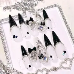 現品ネイルチップ 量産型スナ系 フレンチガーリー埋めつくしフレンチ綺麗め オタク