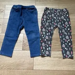 【2点セット】ベルメゾン　UNIQLO デニム　レギンスパンツ 90cm